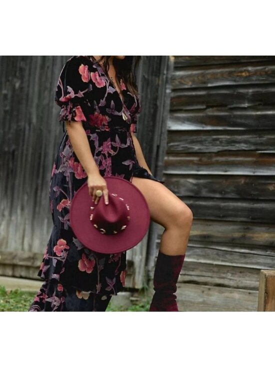 Anthropologie Wool Blend Boho Burgundy Ranch Hat Gilded Charm Adjustable NWT O/S main image 6